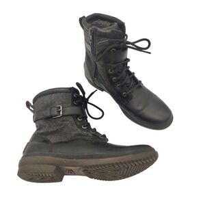 UGG Kesey Waterproof Leather Women Black Wool Lace Up Buckle Zip Boots 8.5 Retro